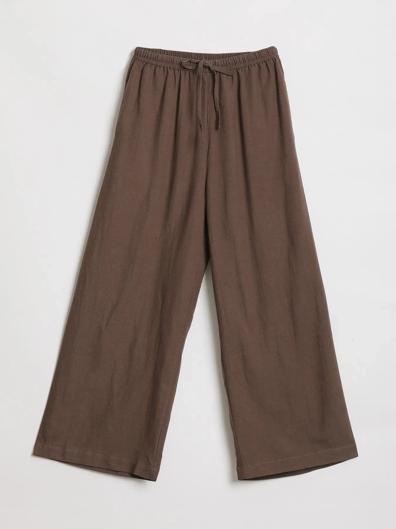 Women Dark Brown Flowy Linen Pant Set