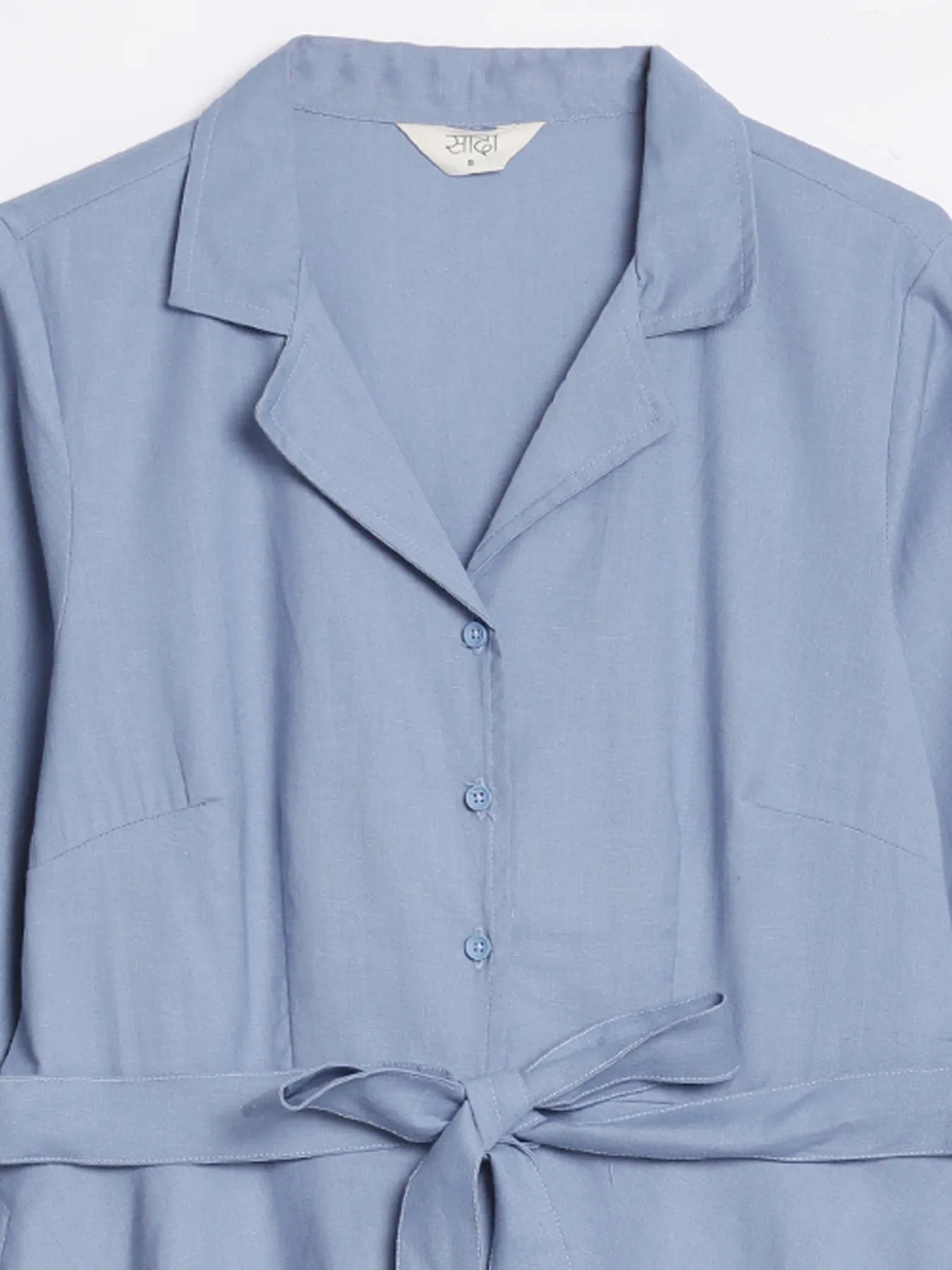 Women English Blue Airy Linen Flared Dress
