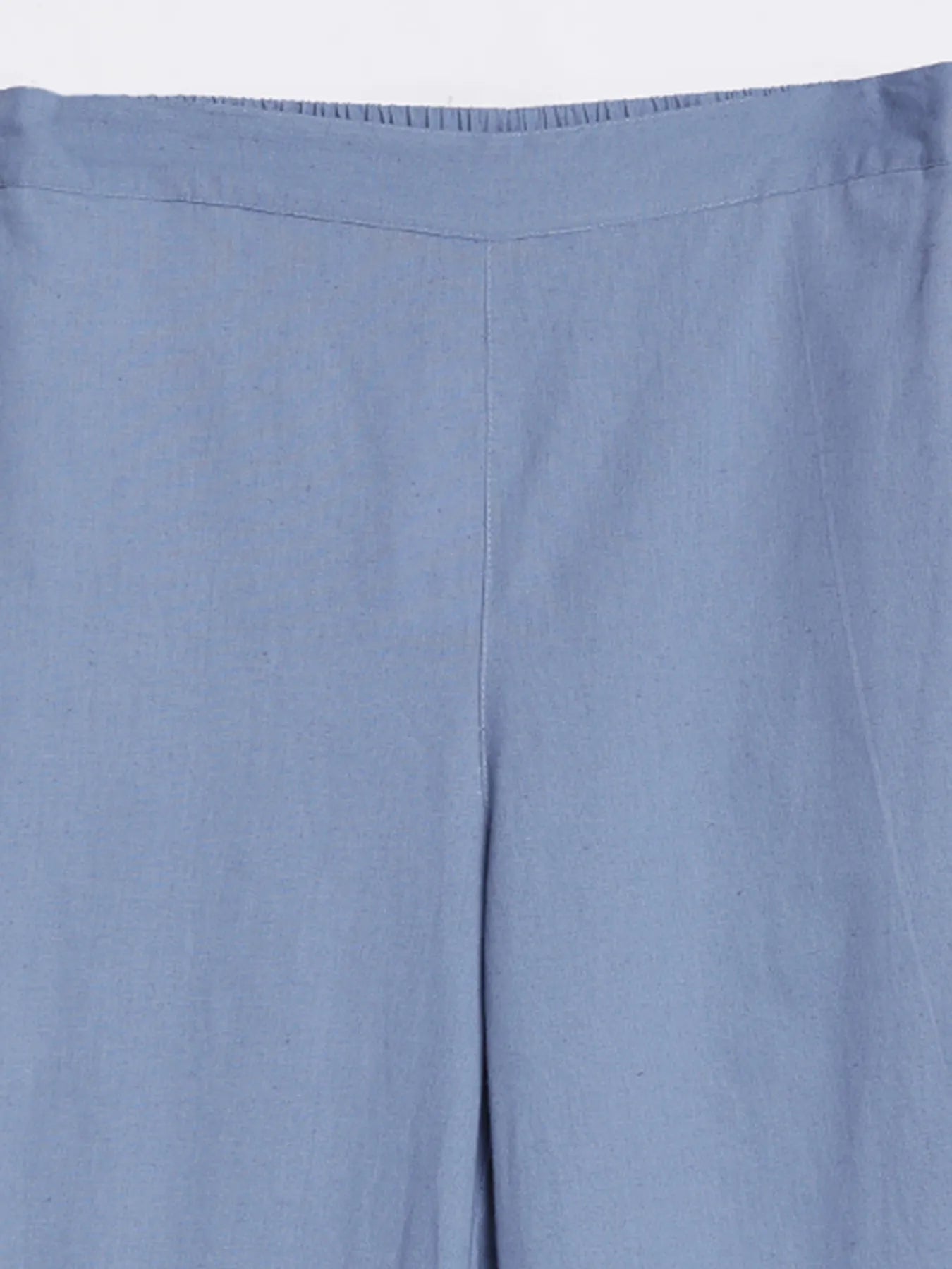 Women English Blue Airy Linen Wide Leg Pant