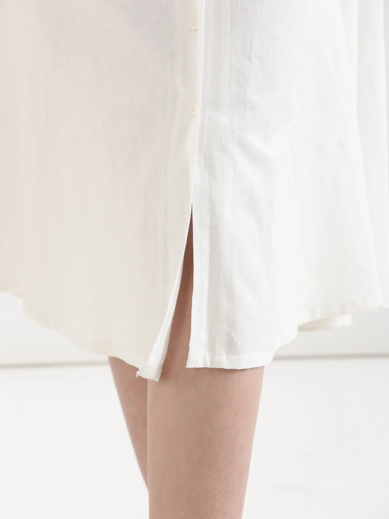 Women White Airy Linen Flared Dress