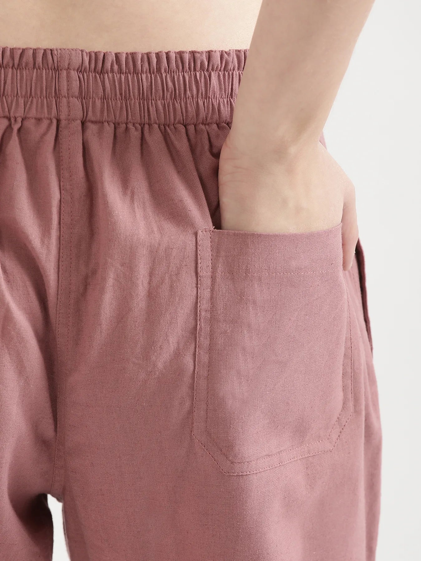Women Rose Taupe Airy Linen Straight Pant