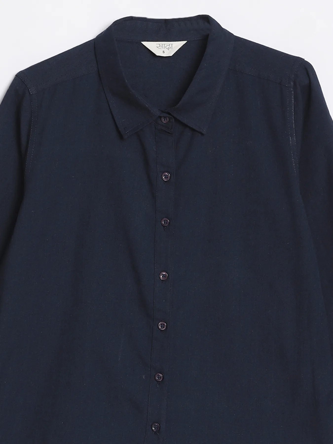 Women Navy Blue Airy-Linen Shirt