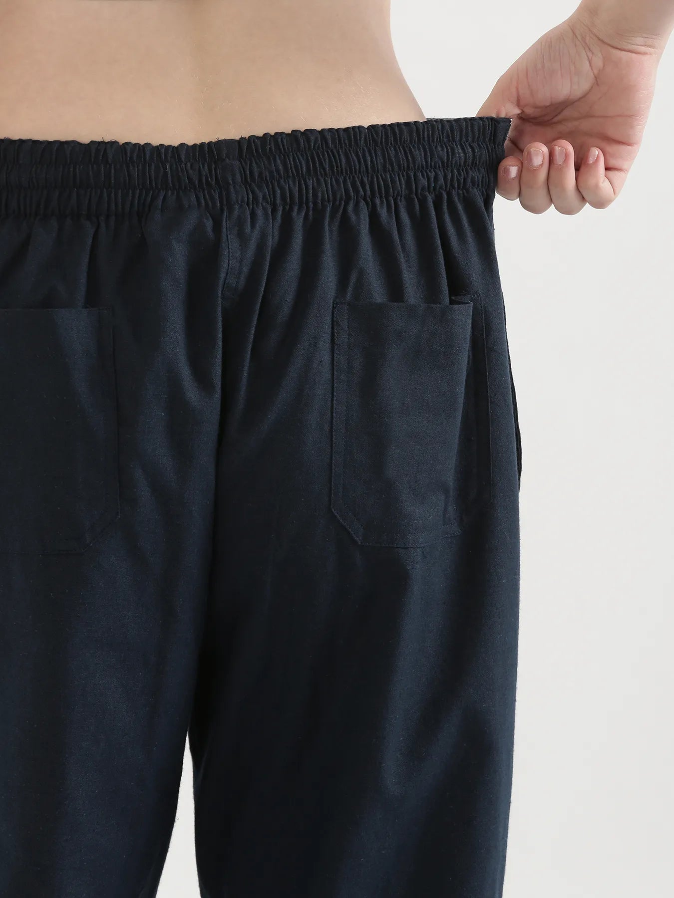 Women Navy Blue Airy Linen Straight Pant