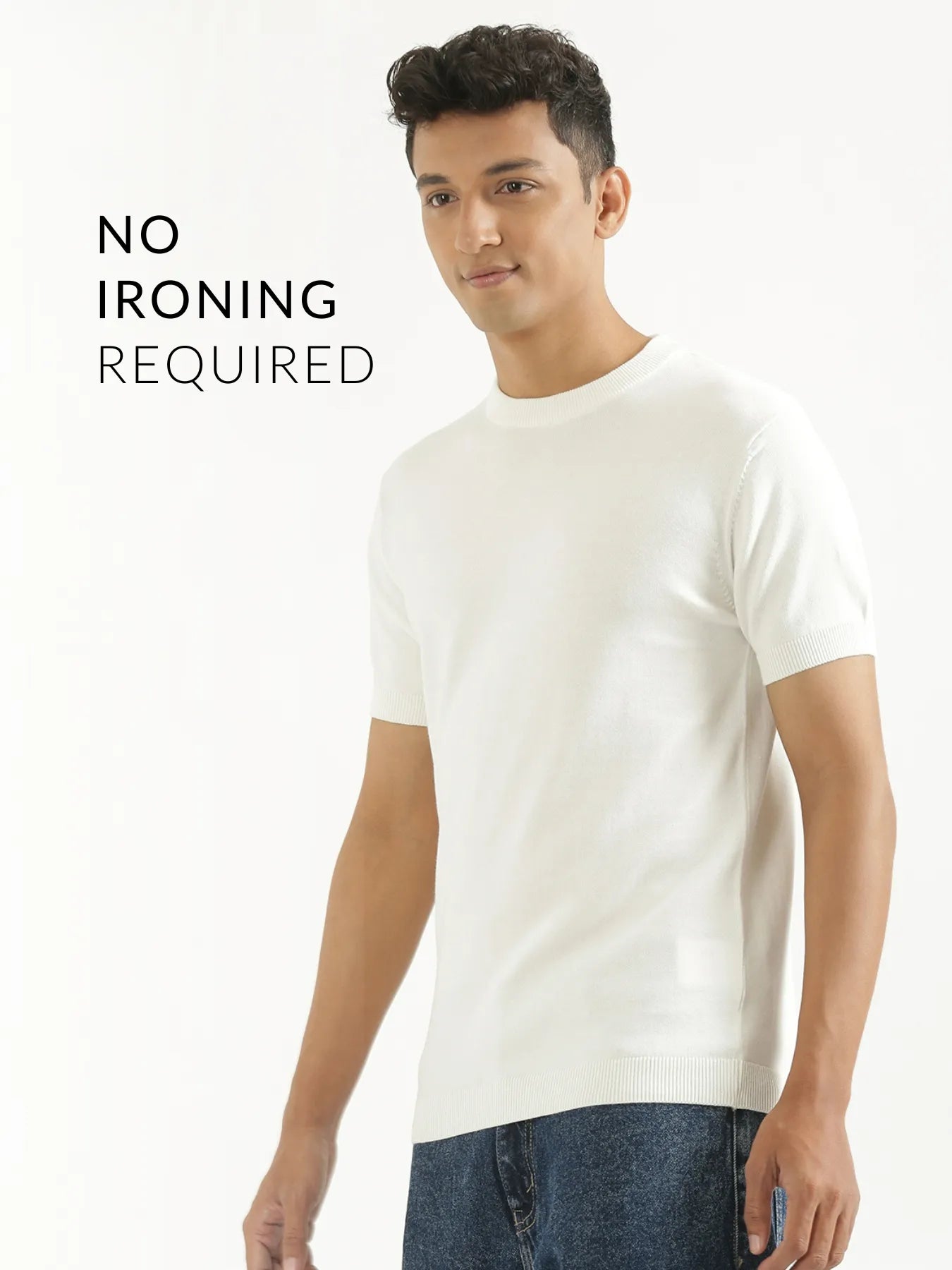Men Off White Flat Knit Round Neck T-shirt