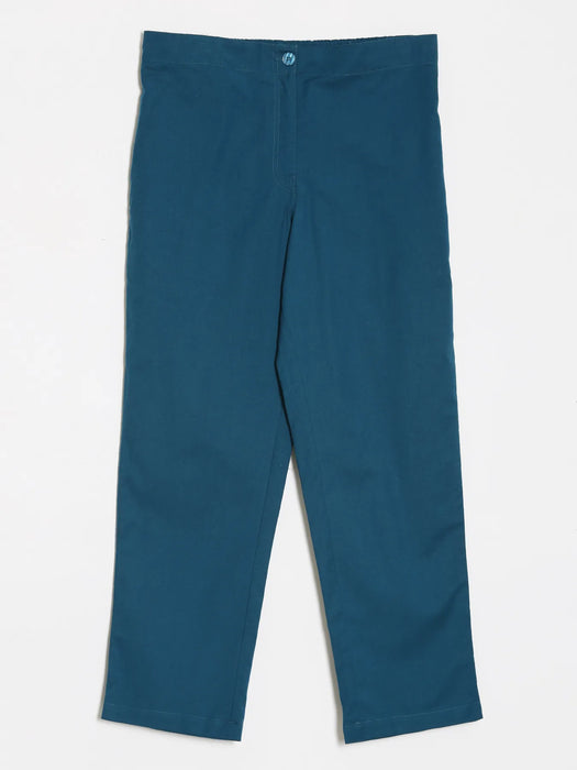 Women Turquoise Airy Linen Straight Pants