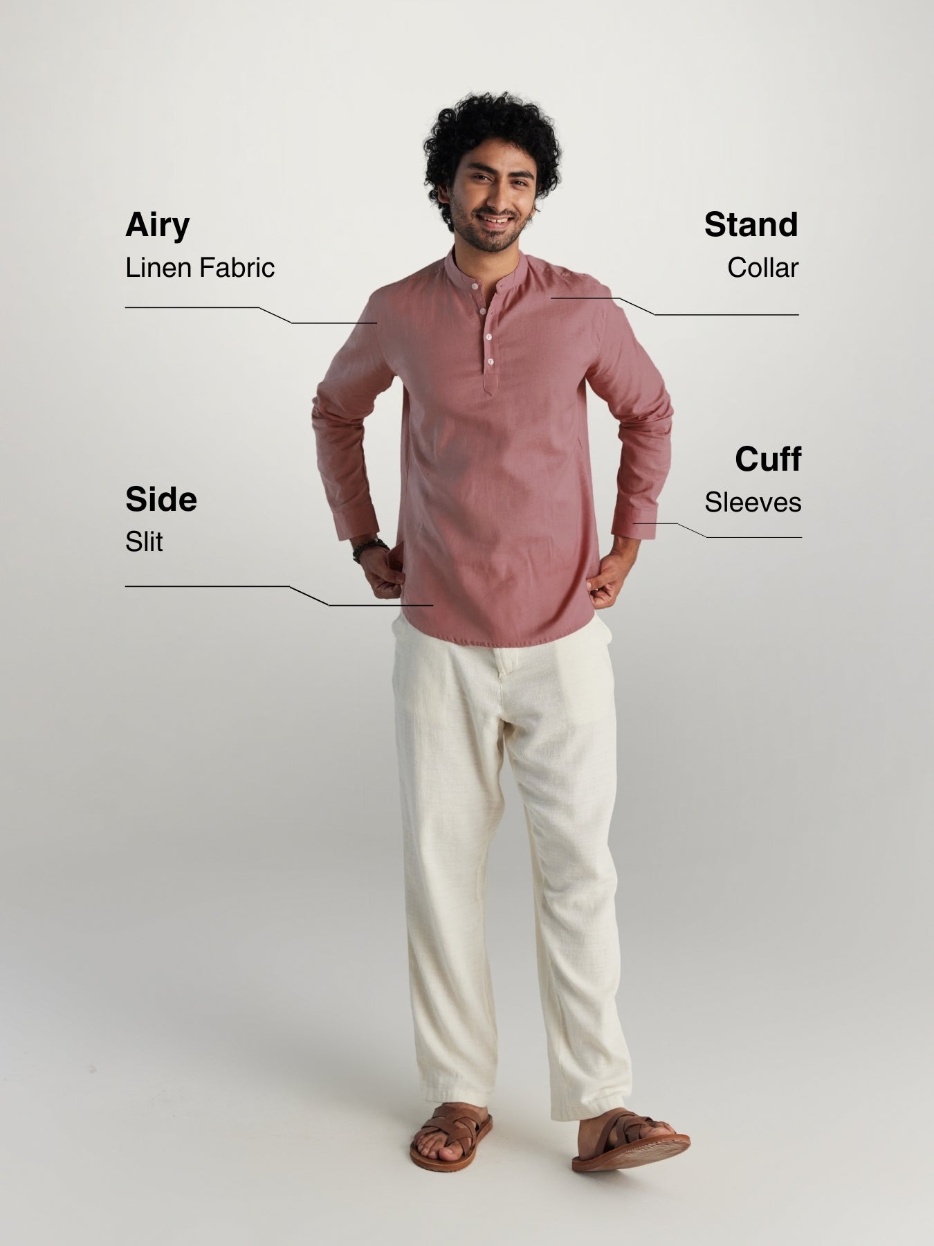 Men Rose Taupe Airy Linen Short Kurta