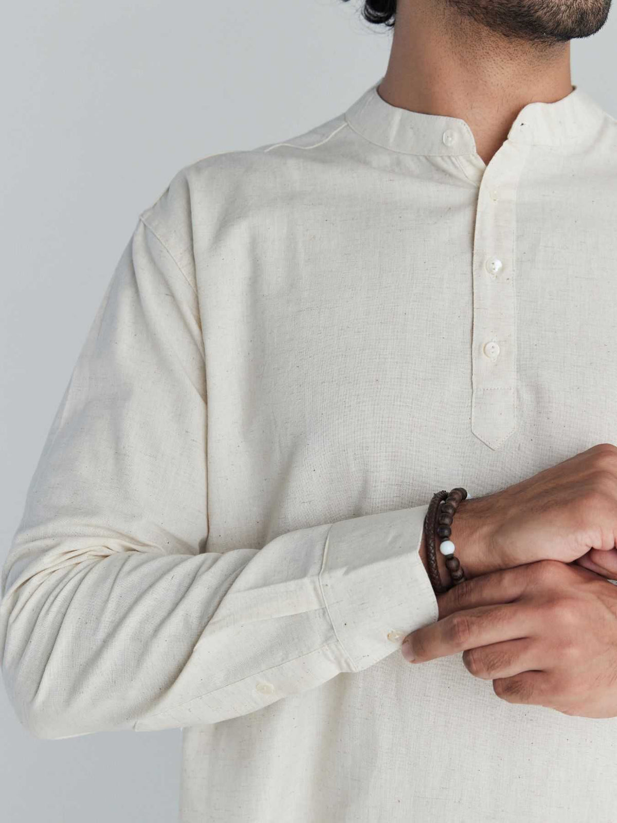 Men Ecru Airy Linen Short Kurtas