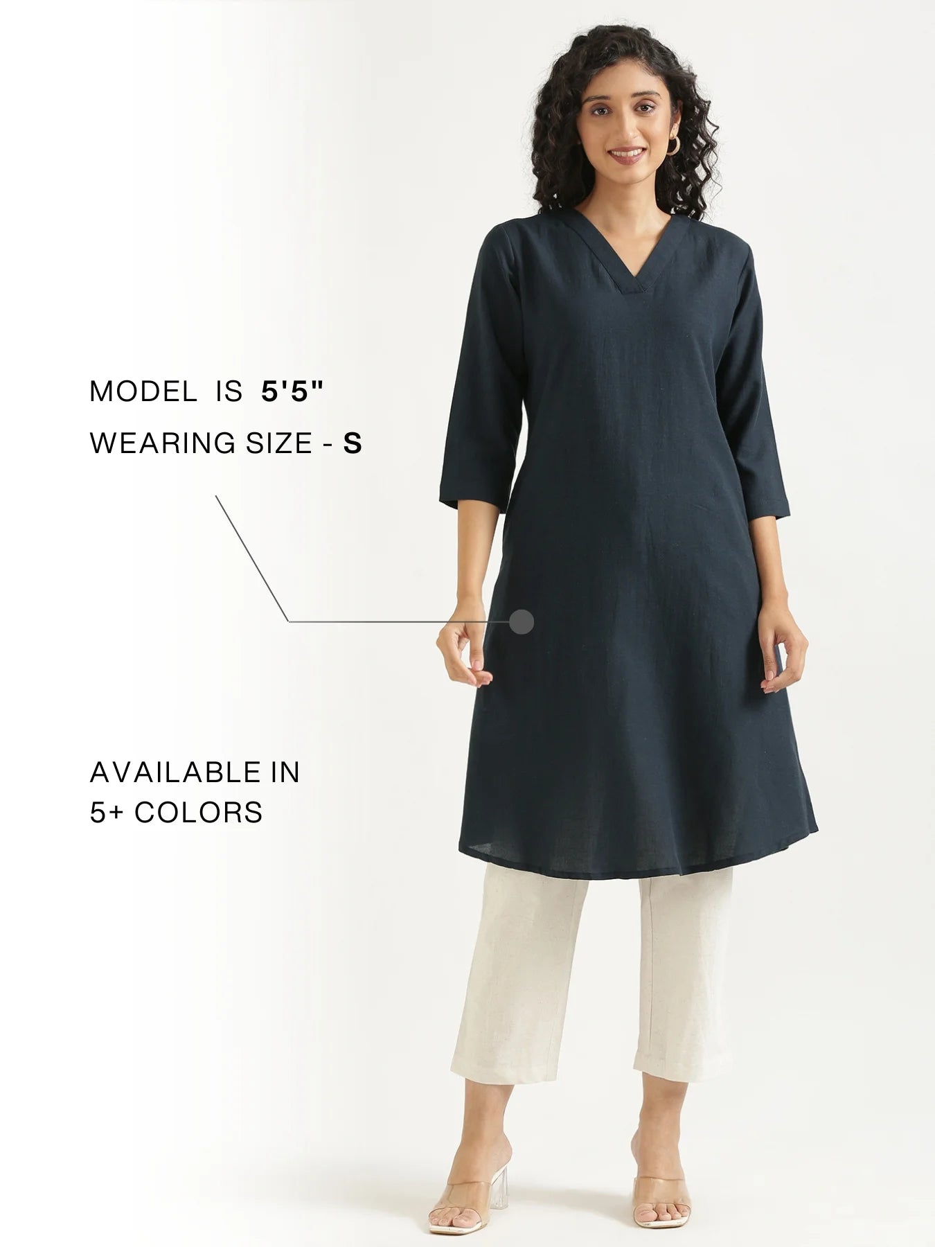 Women Navy Blue Flowy Linen A-Line Long Kurta