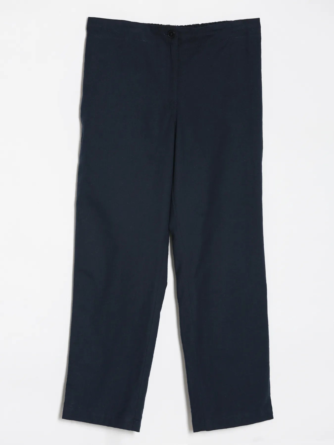 Women Navy Blue Airy Linen Straight Pant