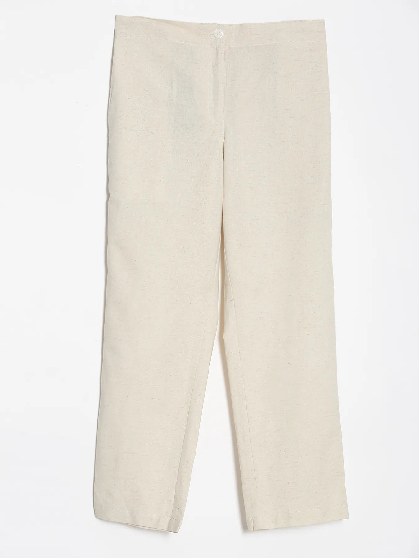 Women Ecru Airy Linen Straight Pants