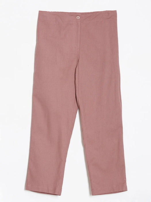 Women Rose Taupe Airy Linen Straight Pants