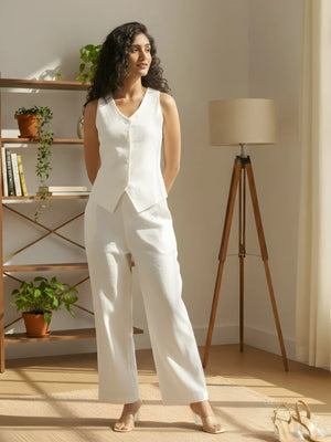 Women White Waist Coat Co-ord Set