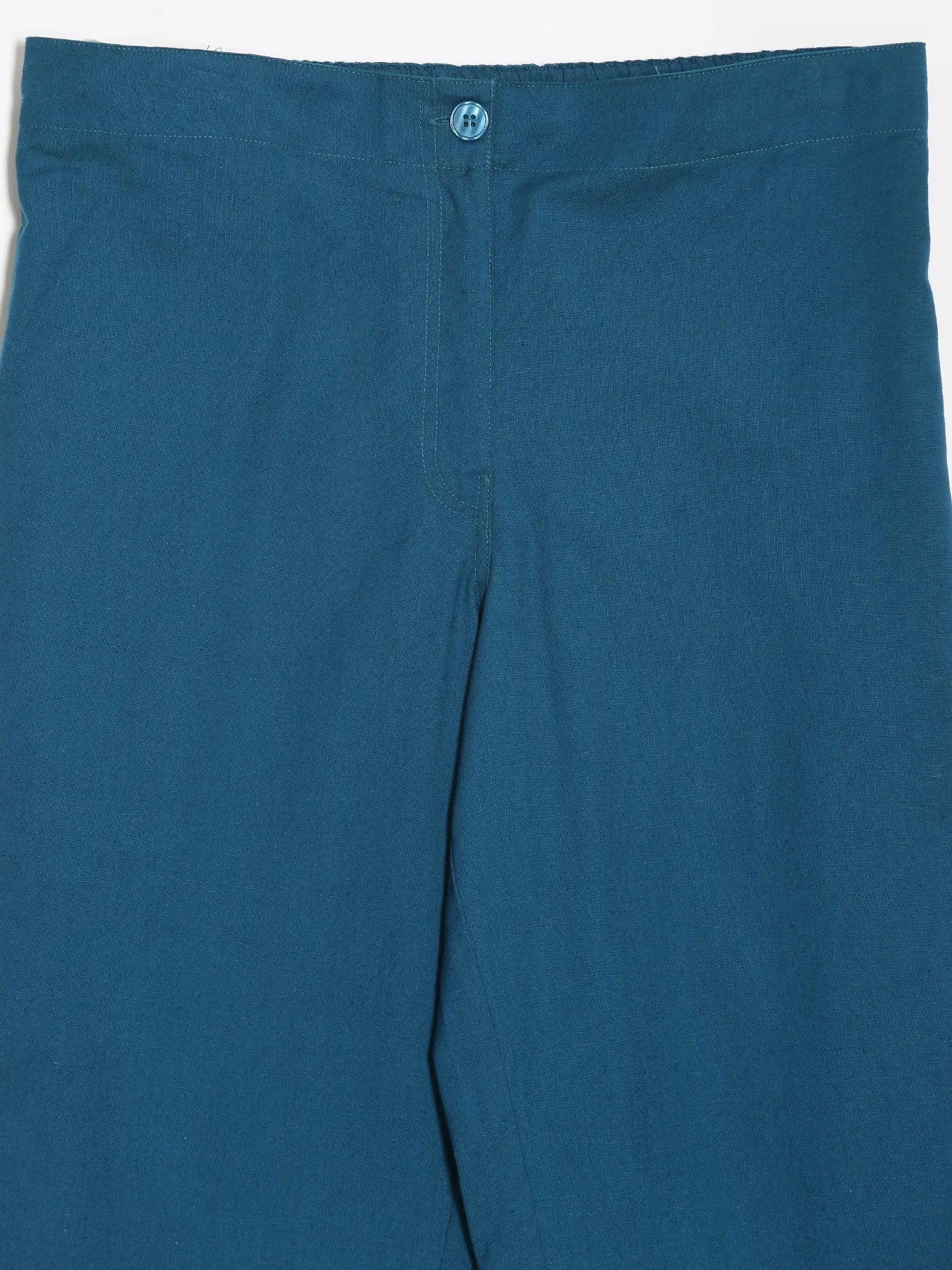 Women Turquoise Airy Linen Straight Pant