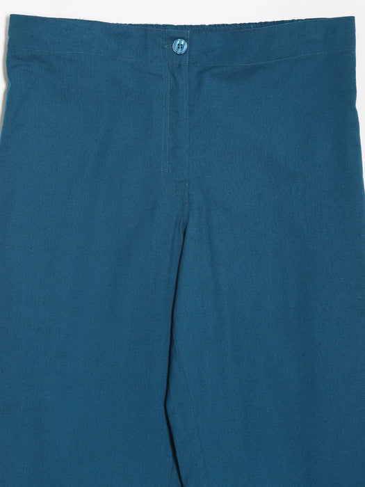 Women Turquoise Airy Linen Straight Pants