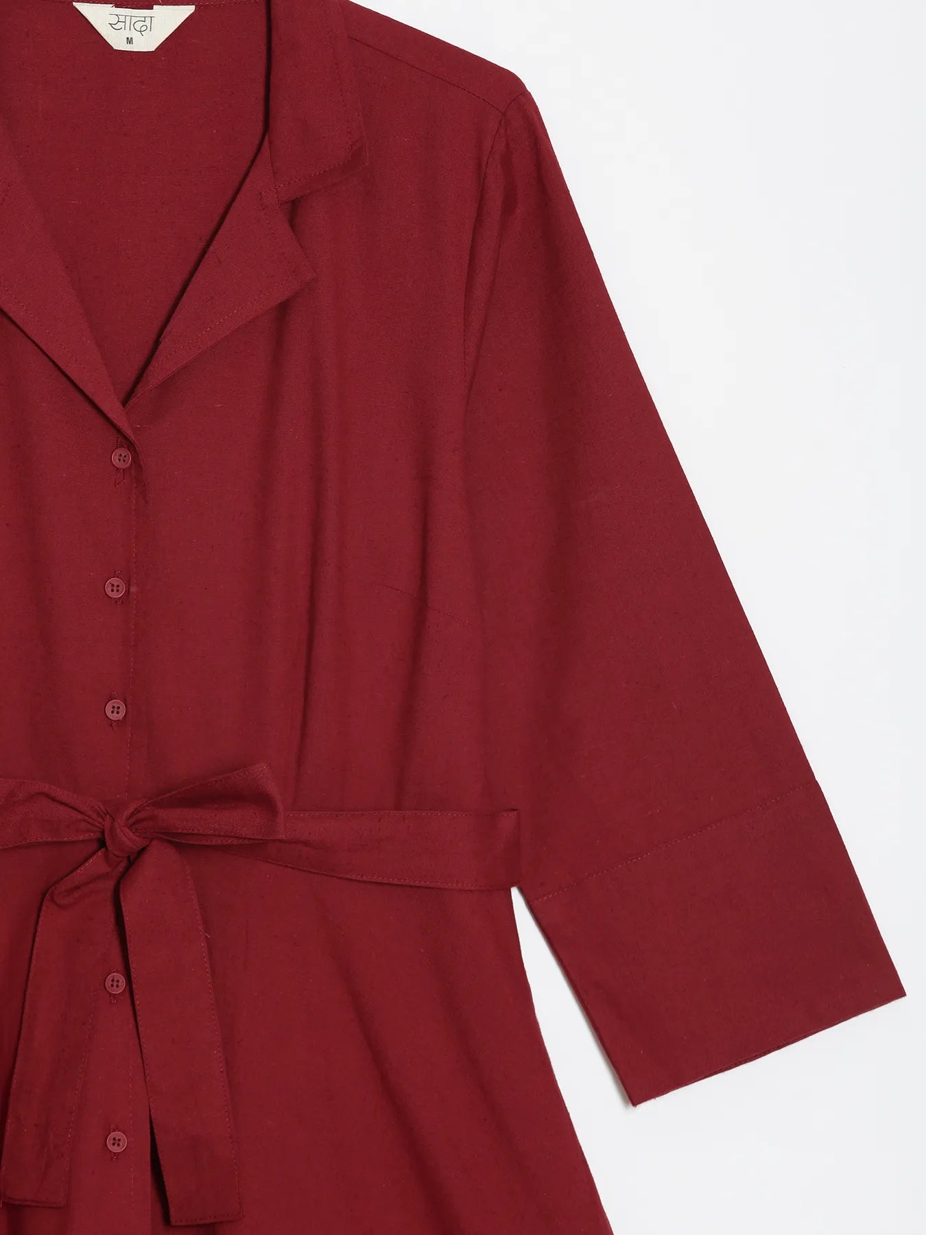 Women Maroon Airy Linen Flared Dress