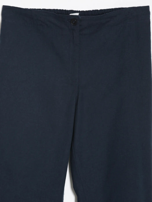 Women Navy Blue Airy Linen Straight Pants