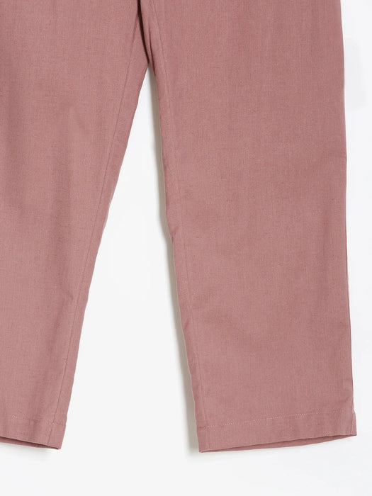 Women Rose Taupe Airy Linen Straight Pants