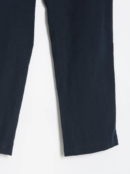 Women Navy Blue Airy Linen Straight Pants