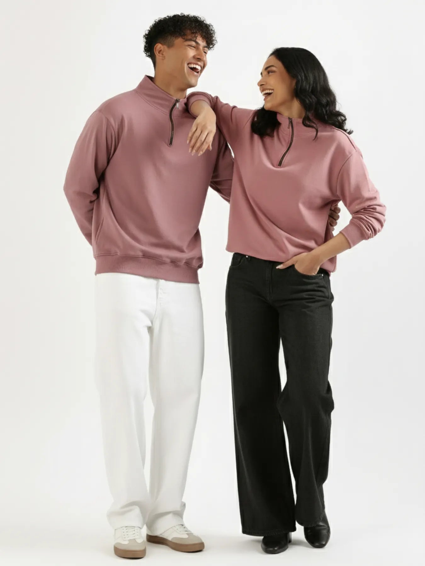 Unisex Rose Taupe Zip Neck Sweatshirt