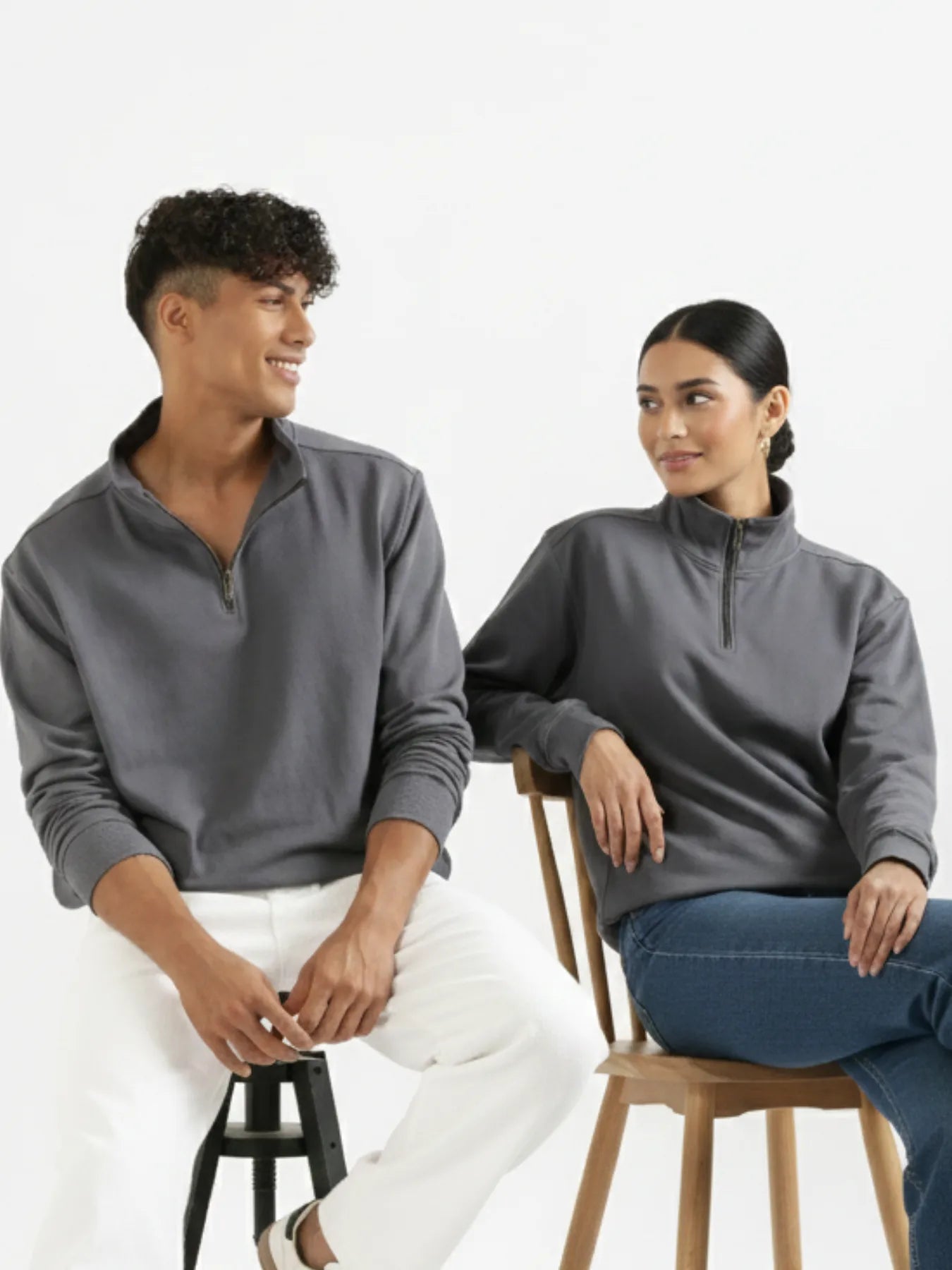 Unisex Grey Zip Neck Sweatshirt