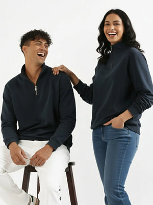 Unisex Navy Blue Zip Neck Sweatshirt