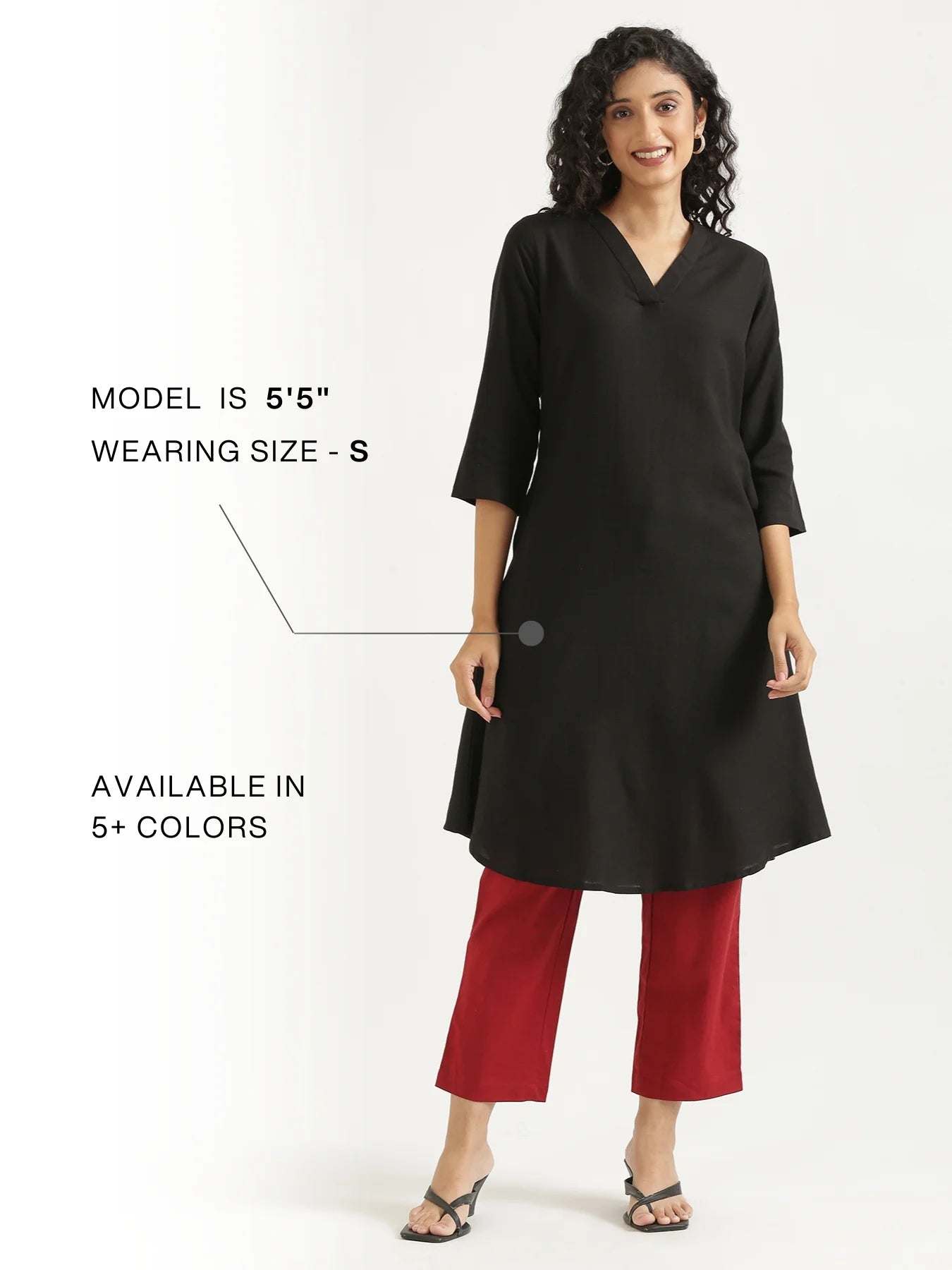 Women Black Flowy Linen A-Line Long Kurta