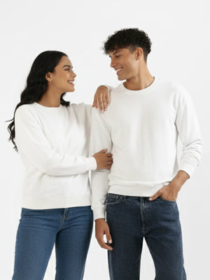 Unisex White Round Neck Sweatshirt