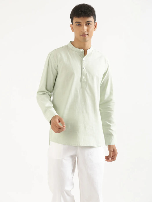Men Mint Green Airy Linen Short Kurta