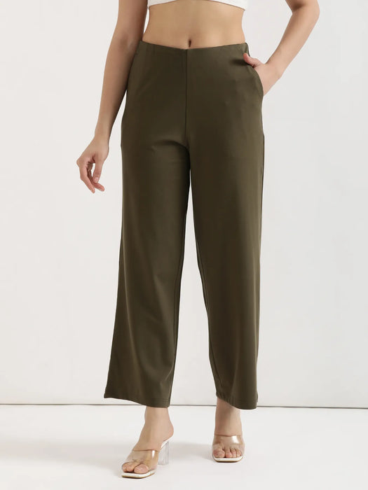 Women Olive Green Wide Leg Pants