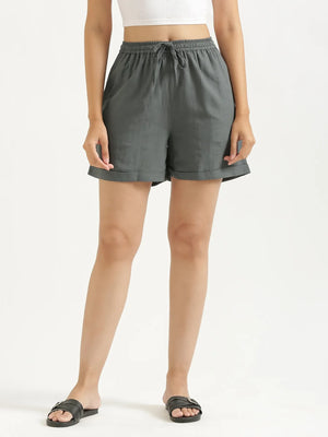 Women German Grey Flowy Linen Shorts