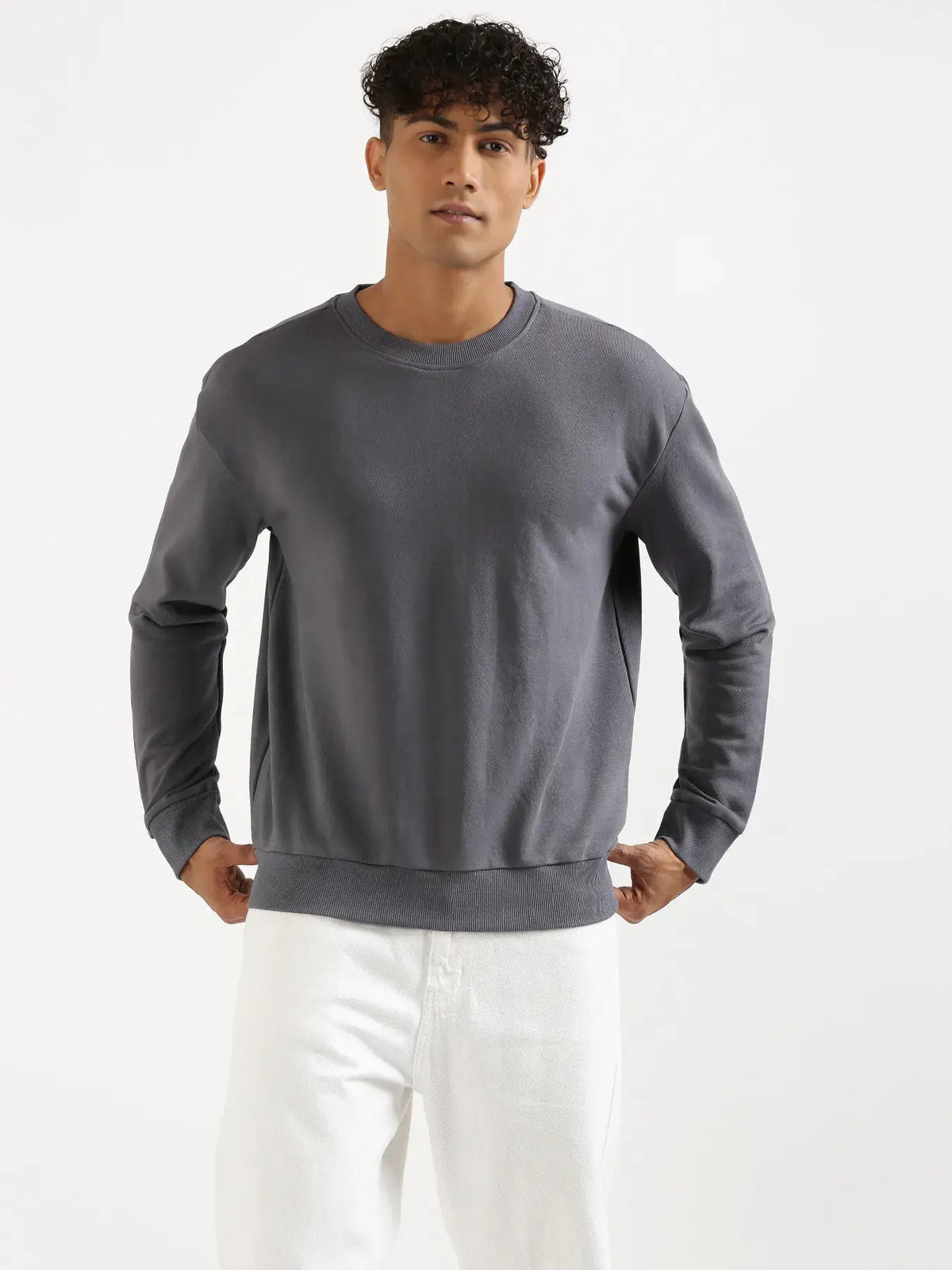 Unisex Grey Round Neck Sweatshirt