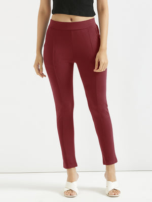 Women Maroon 4-Way Stretchable Pants