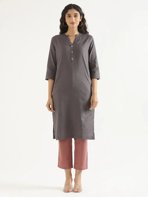 Women Slate Grey Airy Linen Long Kurta