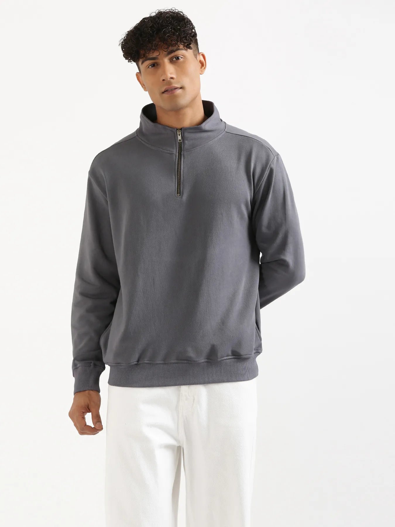 Unisex Grey Zip Neck Sweatshirt