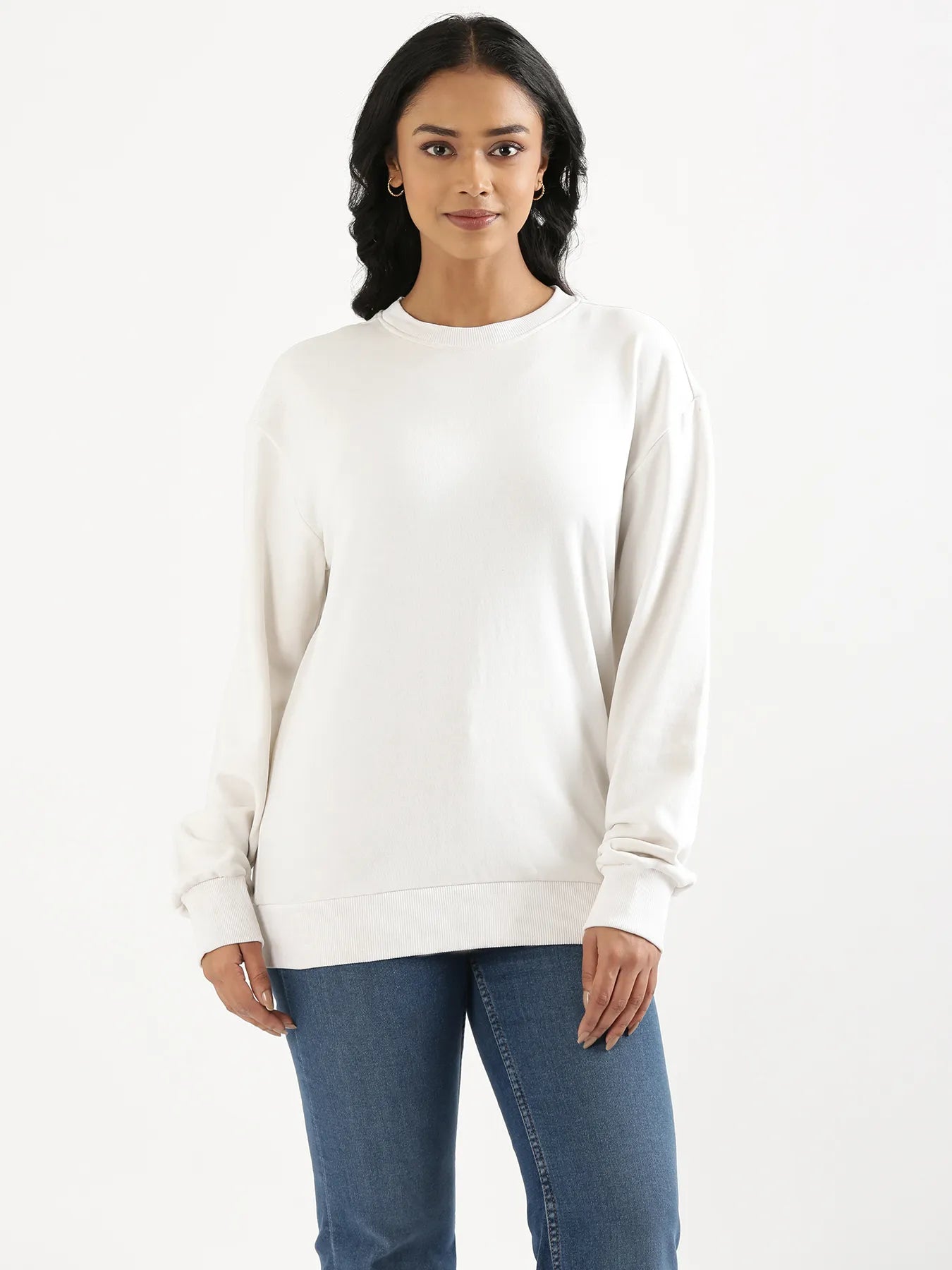 Unisex White Round Neck Sweatshirt