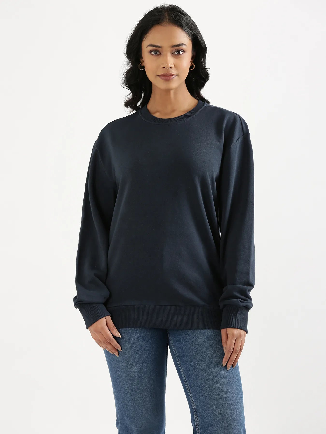 Unisex Navy Blue Round Neck Sweatshirt