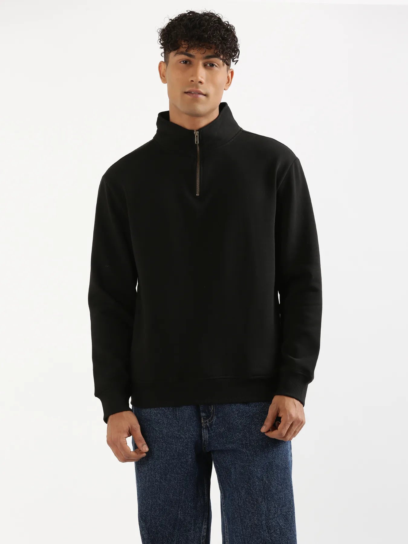 Unisex Black Zip Neck Sweatshirt