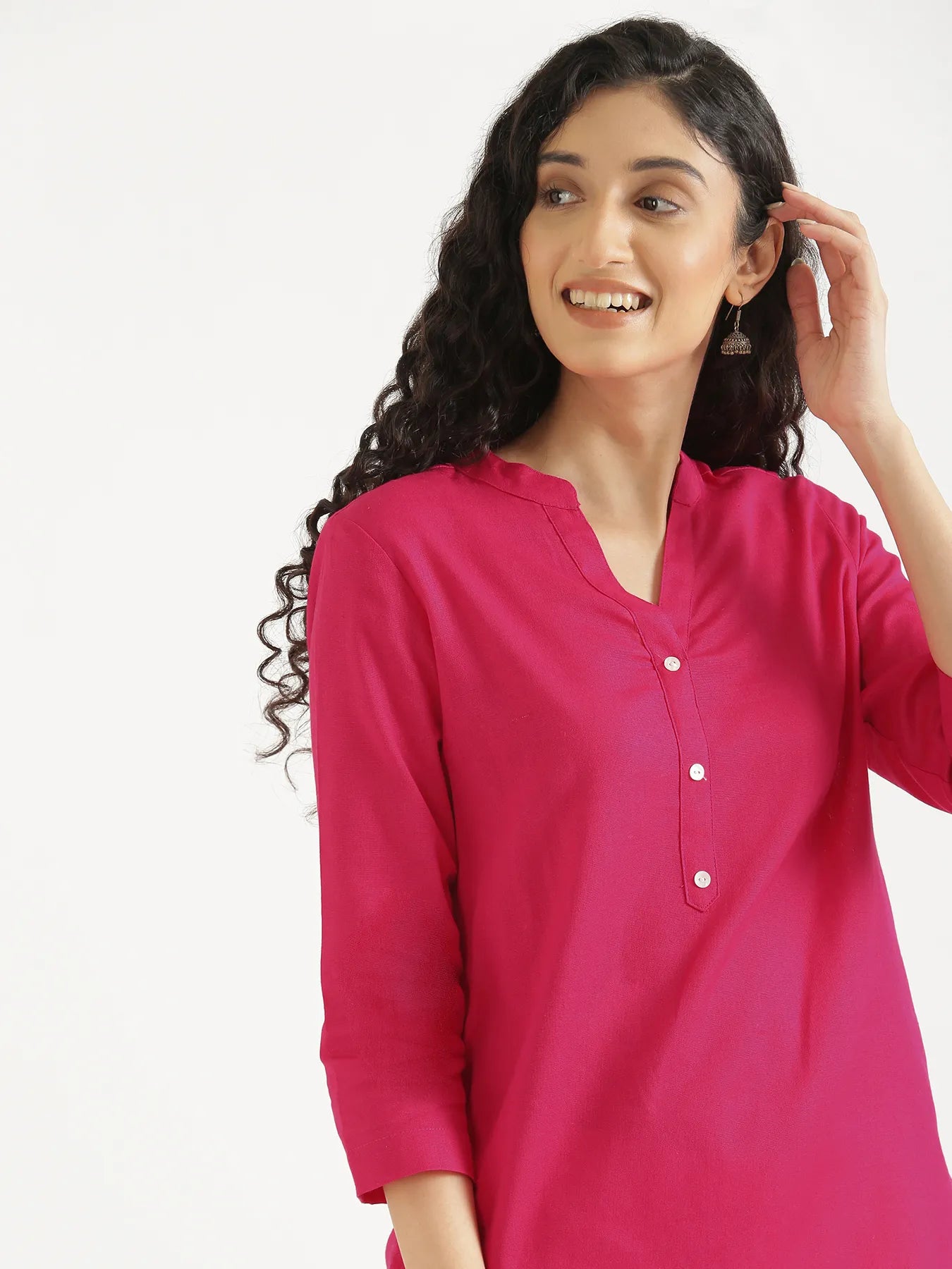 Women Hot Pink Airy Linen Short Kurta
