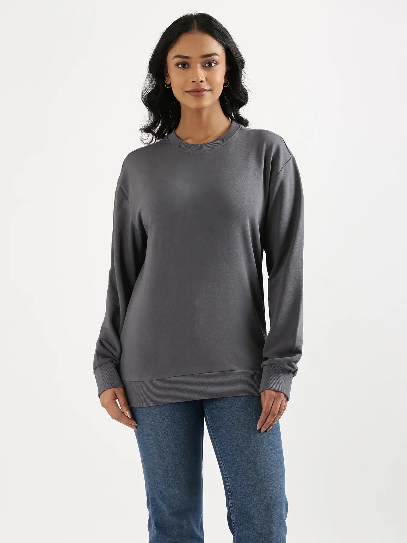 Unisex Grey Round Neck Sweatshirt