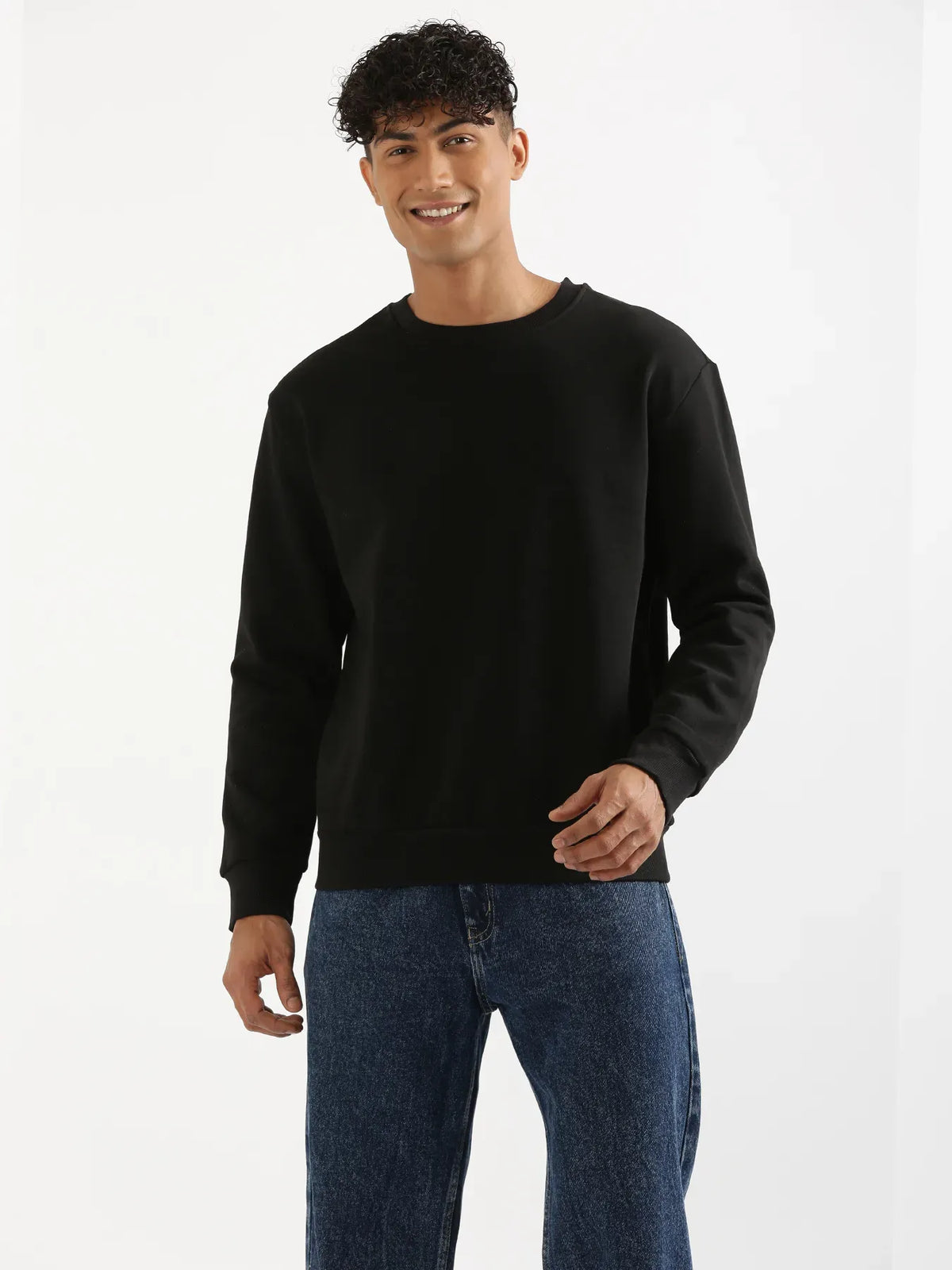 Unisex Black Round Neck Sweatshirt
