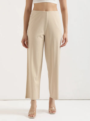 Women Beige Wide Leg Pants