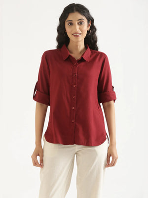 Women Maroon Airy-Linen Shirt