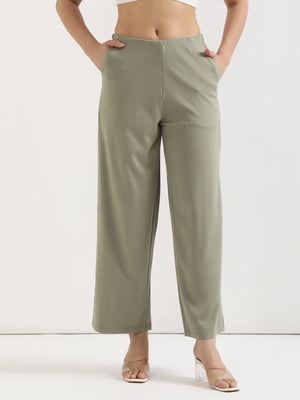 Women Mint Green Wide Leg Pants