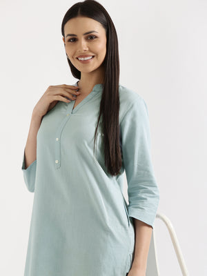 Women Sky Blue Airy Linen Long Kurta
