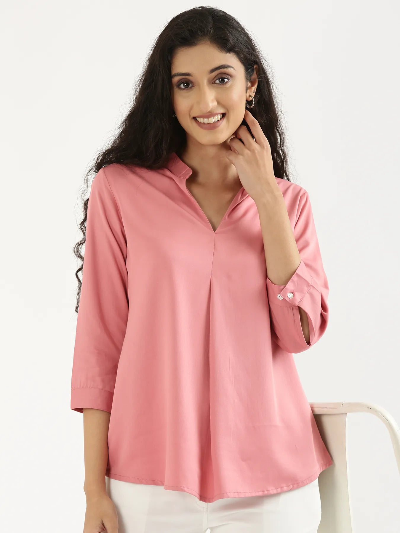 Women Rose Viscose Pleated Top