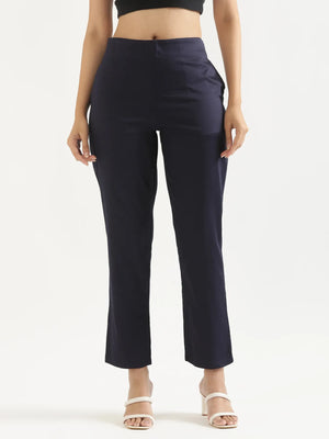 Women Navy Blue Straight Fit Formal Pants
