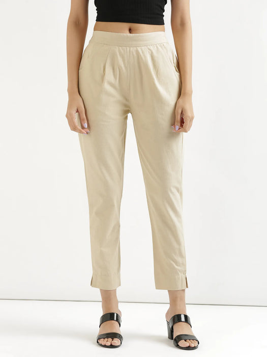 Women Beige Cotton Pant