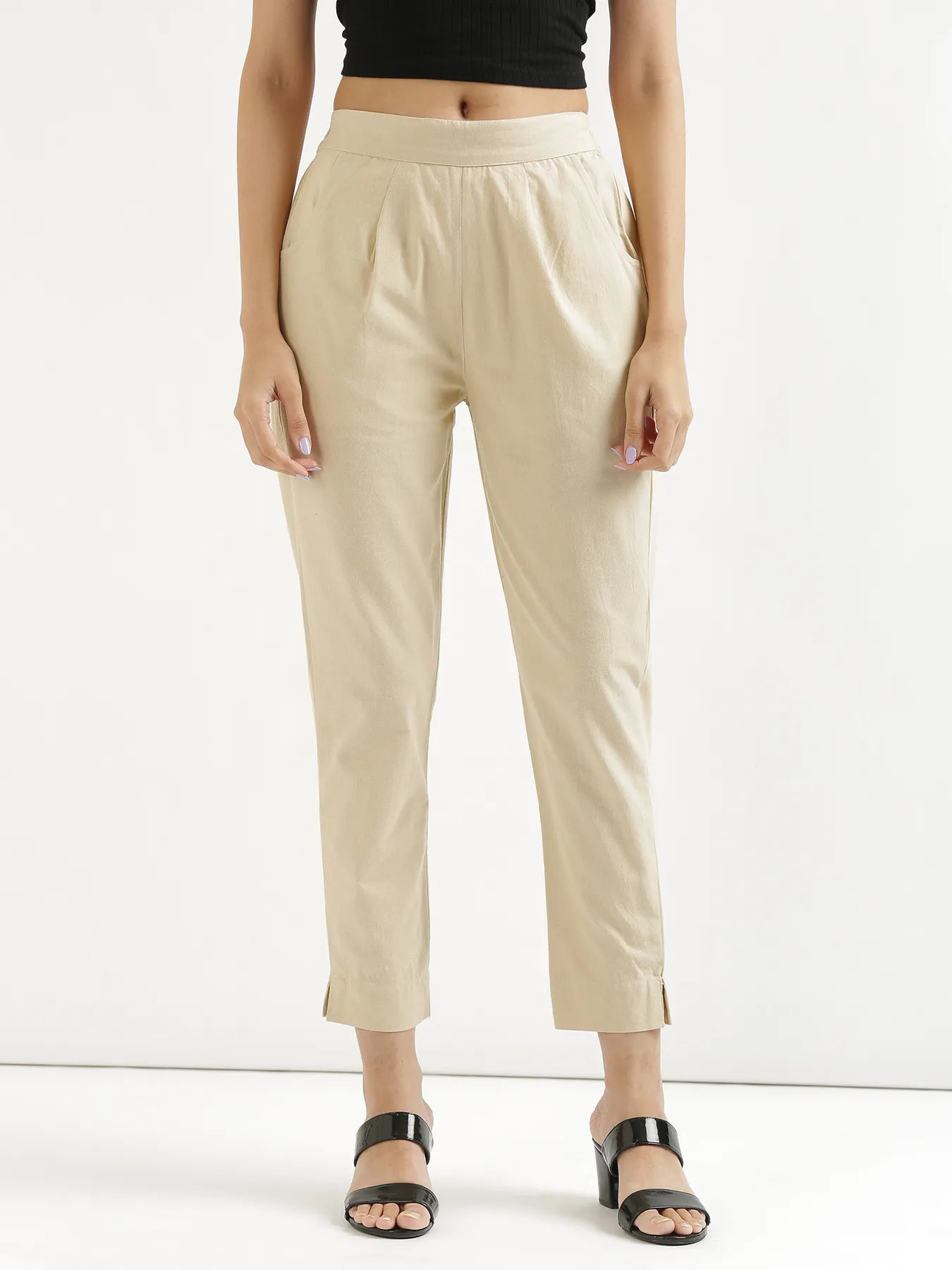 Women Beige Cotton Pant