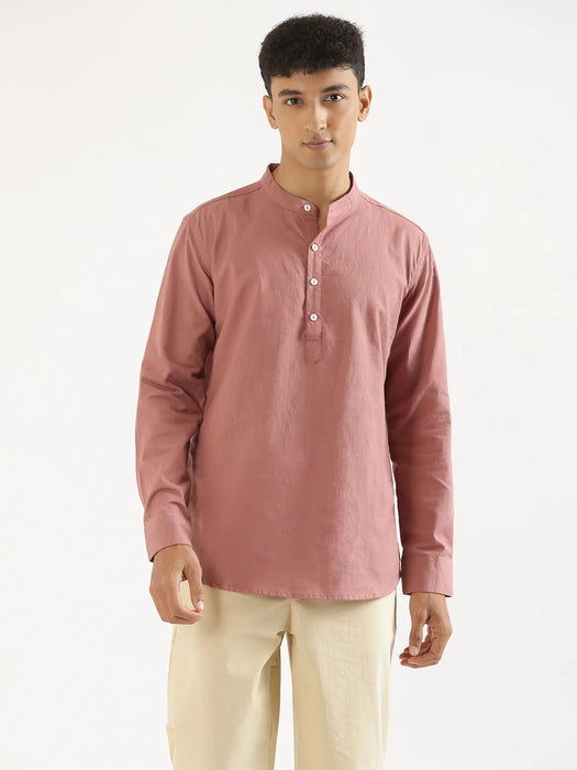 Men Rose Taupe Airy Linen Short Kurta