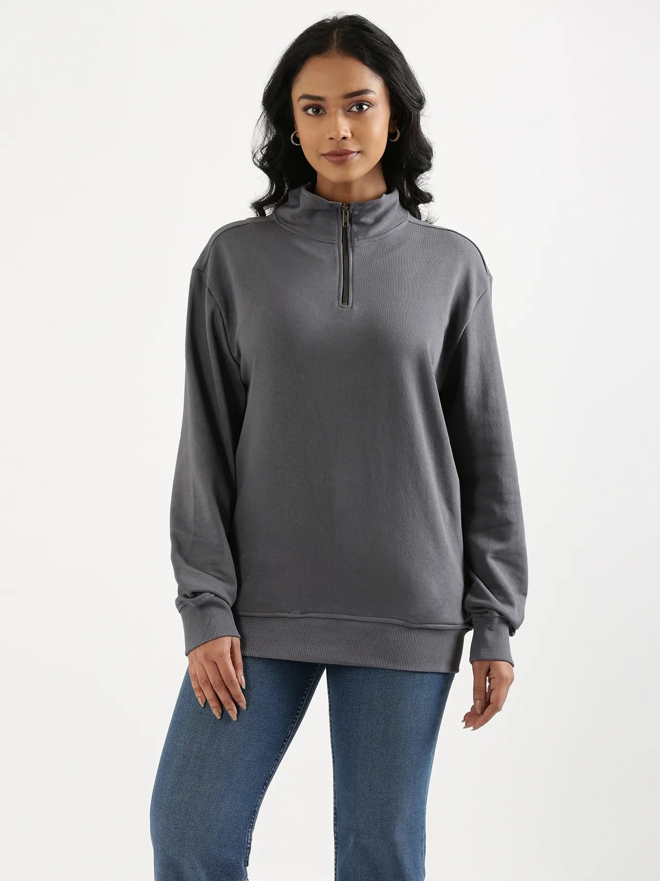 Unisex Grey Zip Neck Sweatshirt